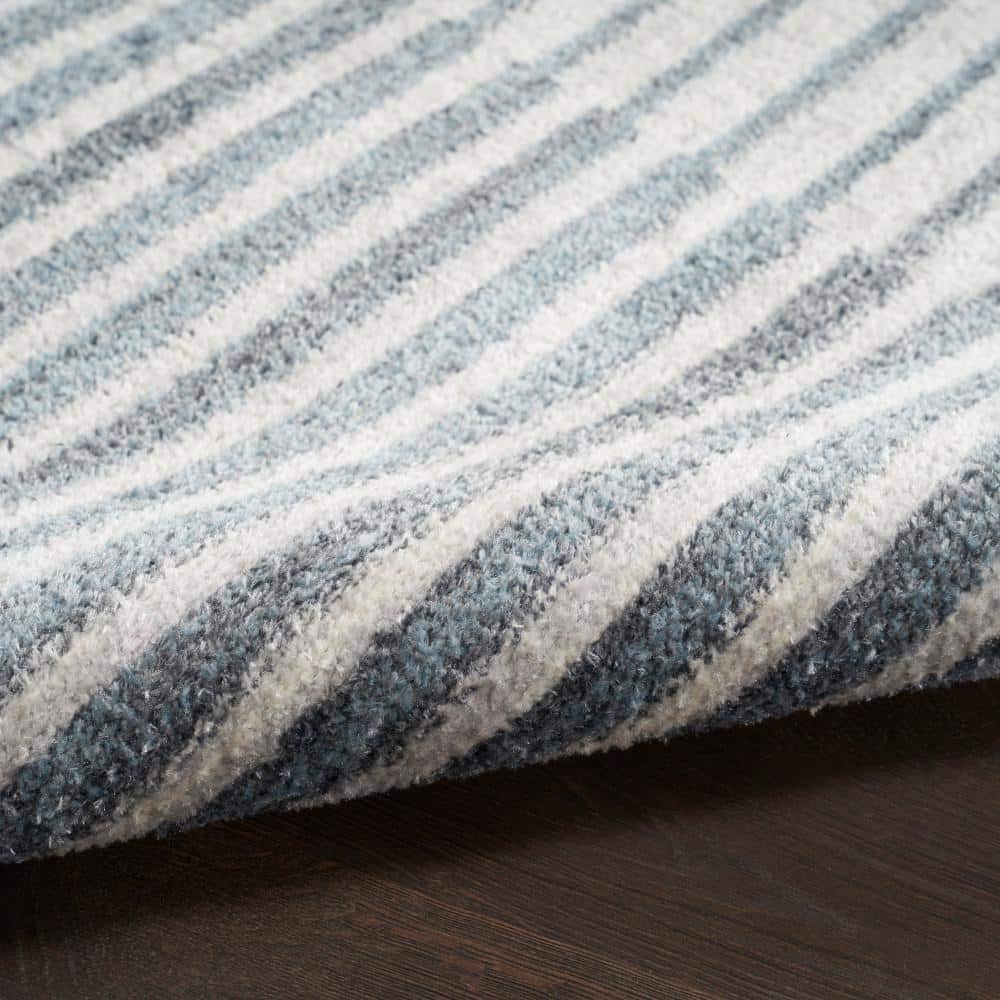 Astra Ivory Blue Machine Washable Geometric 4' x 6' Area Rug
