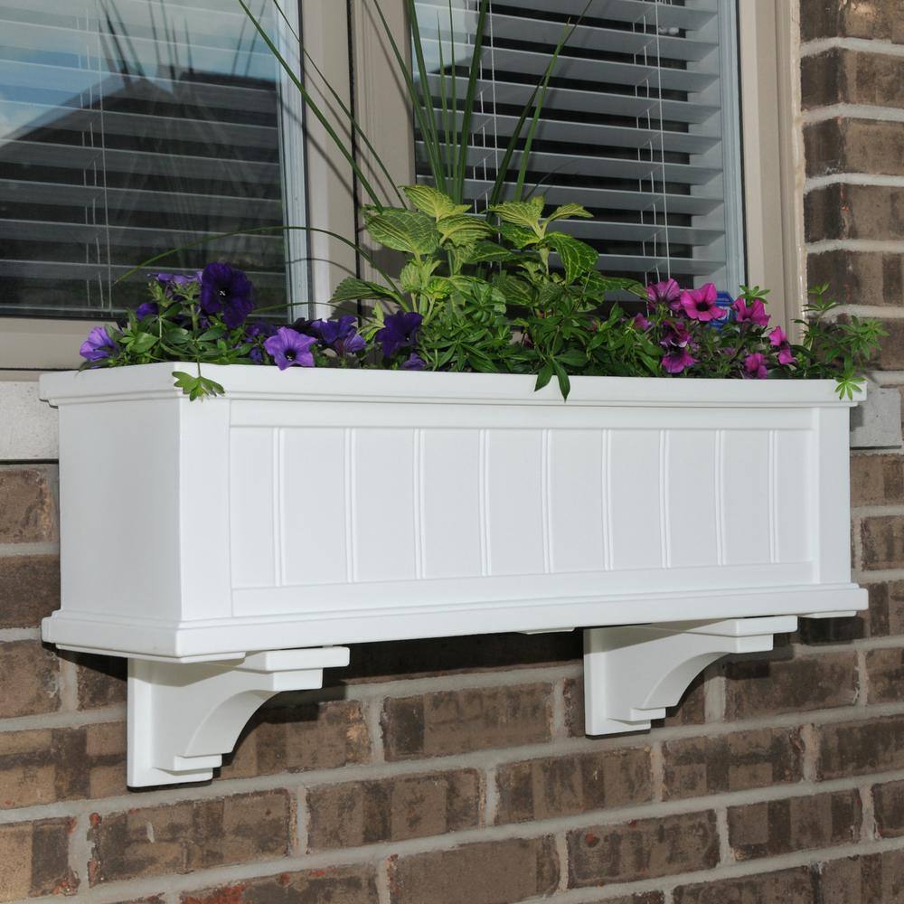 Cape Cod 36" White Polyethylene Self-Watering Window Box Planter