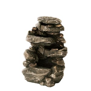 26.4 in. H Polystone/Stone Powder Classic Stacked Rock Waterfall Fountain, LED lights and Pump, Multilevel Water Feature