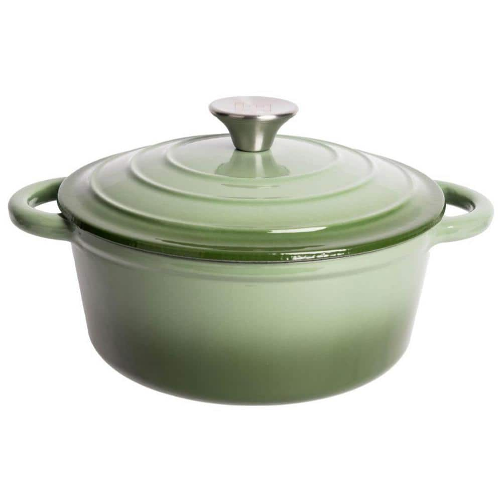 LEXI HOME 2.8 Qt. Round Cast Iron Dutch Oven In Green Ombre With Lid ...