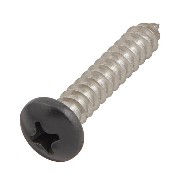 #10 x 1 in. Black Stainless Steel Phillips Pan Head Standard Sheet Metal Screw (10-Pack)