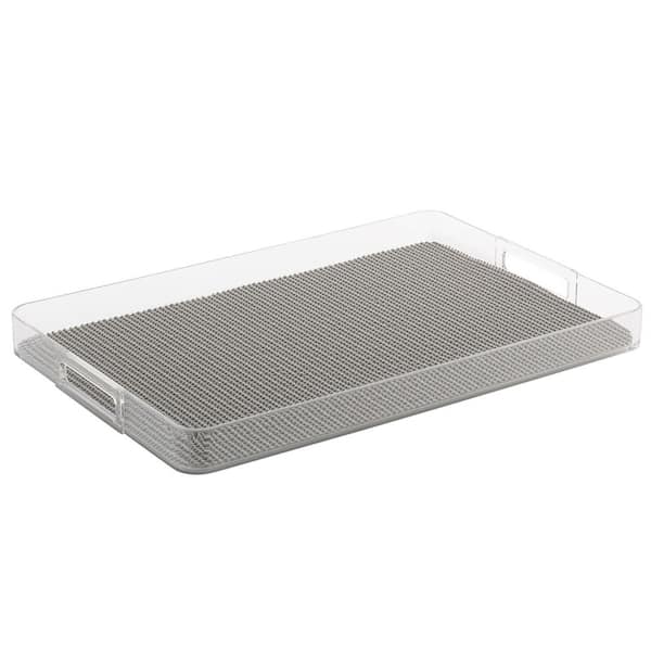 Rectangle Acrylic Tray with Raised Rims and Silver Handles