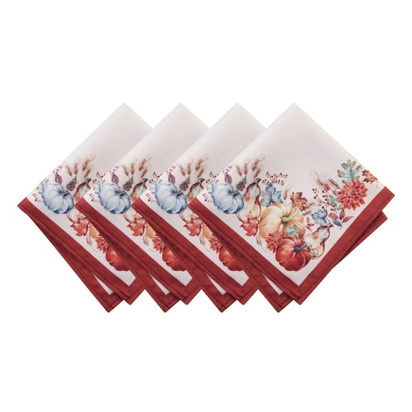 Botanical Harvest Pumpkin Engineered Napkins, Set of 4, Multicolor - 17"W x 17"L