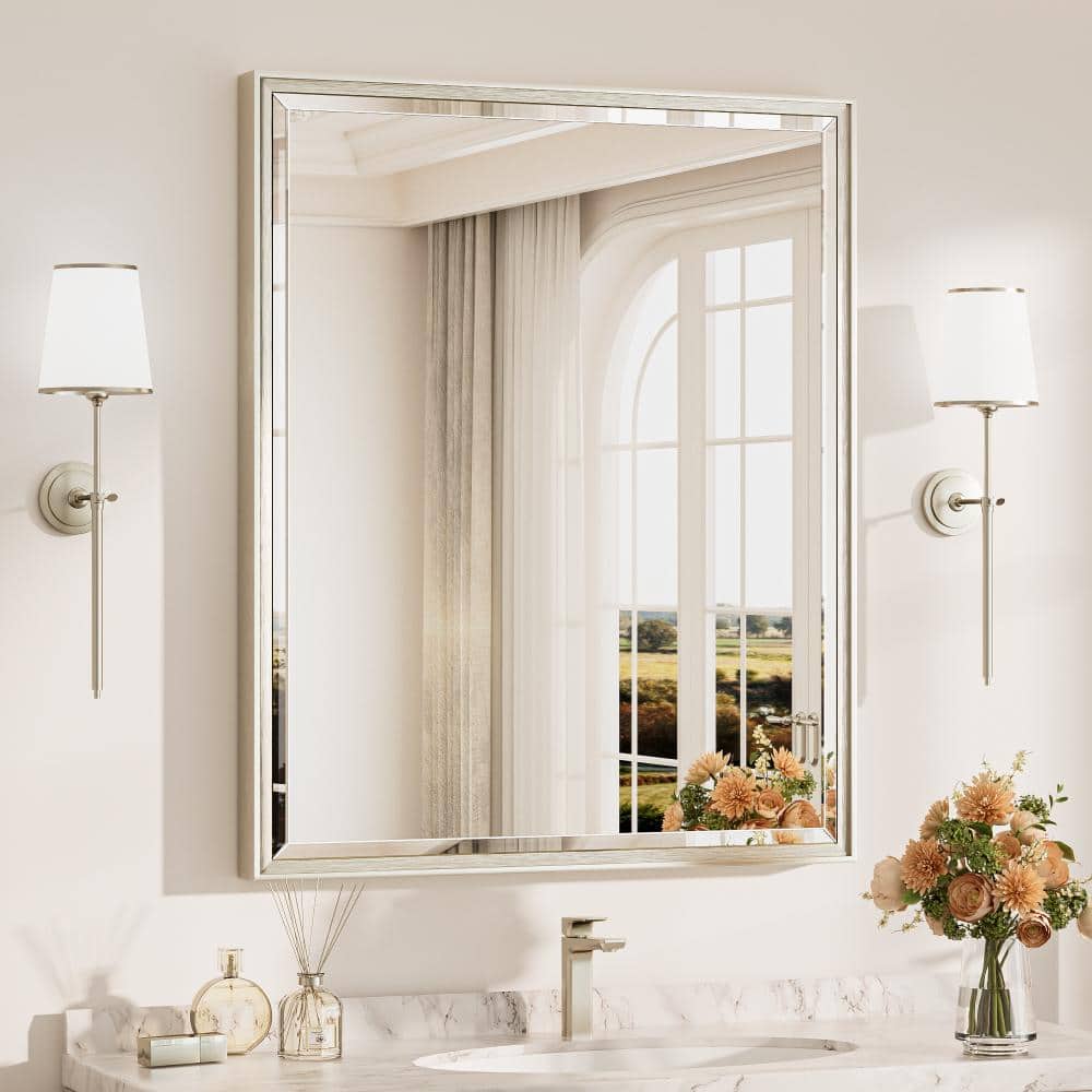 30 in. W x 36 in. H Framed Rectangular Brushed Nickel Mirrors for Bathroom Wall Beveled Mirror Bathroom Vanity Mirror price history on PriceWatchPro