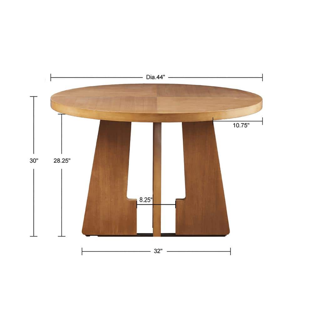 Pecan Wood Round Dining Table with X-Base, Seats 4