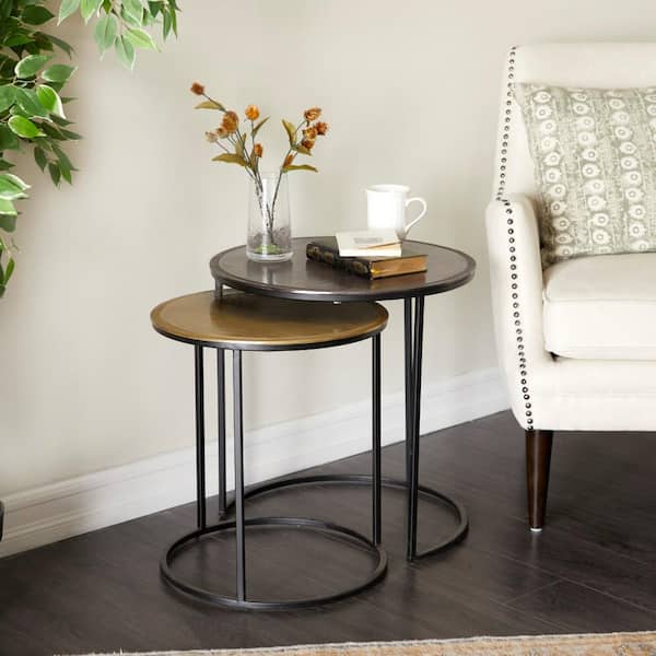 Litton Lane Black 21 in. Round Metal Industrial Coffee Table (Set of 2)