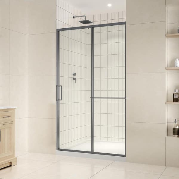 OVE Decors Zora 47.99 in. W x 78.74 in. H Sliding Framed Shower Door with Clear Glass in Gun Metal Gray