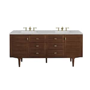 Amberly 72.0 in. W x 23.5 in. D x 34.7 in. H Bathroom Vanity in Mid-Century Walnut with Eternal Jasmine Pearl Quartz Top