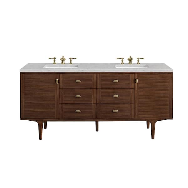James Martin Vanities Amberly 72.0 in. W x 23.5 in. D x 34.7 in. H Bathroom Vanity in Mid-Century Walnut with Eternal Jasmine Pearl Quartz Top