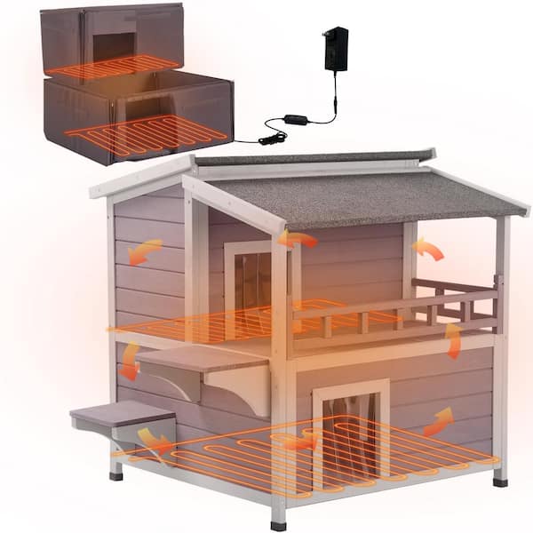 aivituvin 2-Story Outdoor Heated Cat House with Adjustable Heating Pad : Insulation Liner Waterproof Cat Shelter