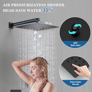 Single Handle 3-Spray Wall Mount 12 in. Shower Faucet Shower Head 2.5 GPM with High Pressure 6-Jets in. Matte Black