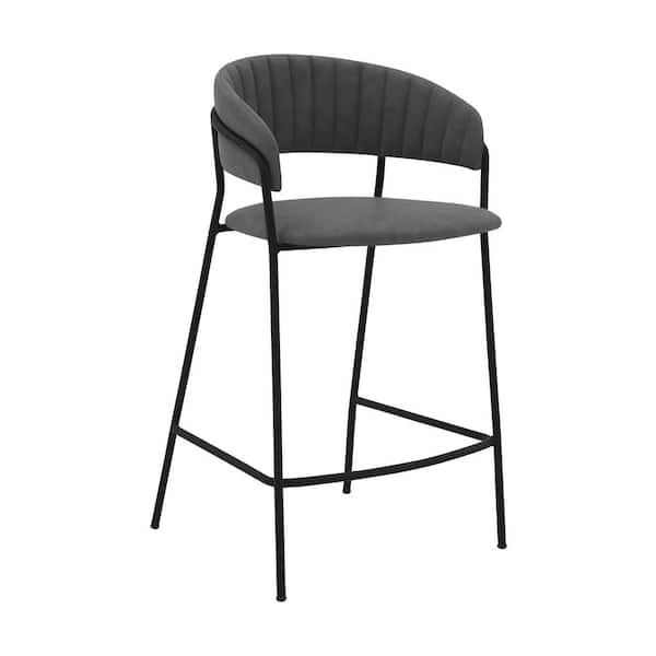 Armen Living Nara 36 in. Gray Modern Faux Leather and Metal Counter Height Bar Stool