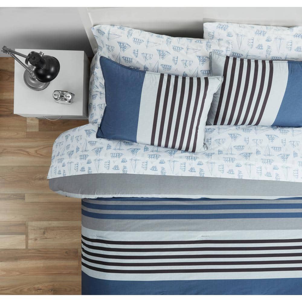 Twin Charcoal and Navy Cotton 2-Piece Sham Set