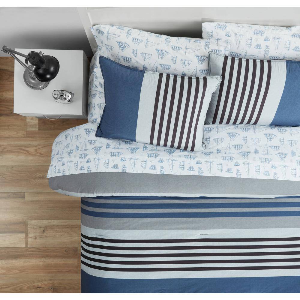 Nautica Charcoal and Navy Cotton Full/Queen Duvet Set