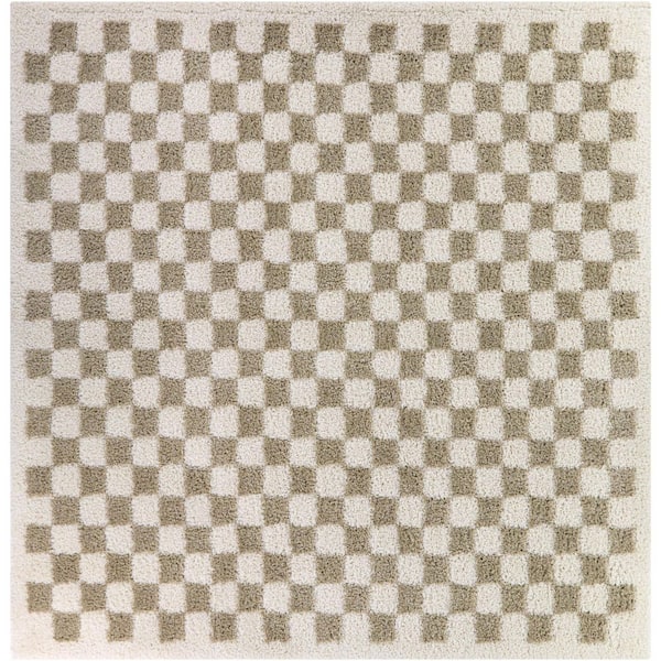 Covey Beige 7 ft. x 7 ft. Square Checkered Shag Area Rug
