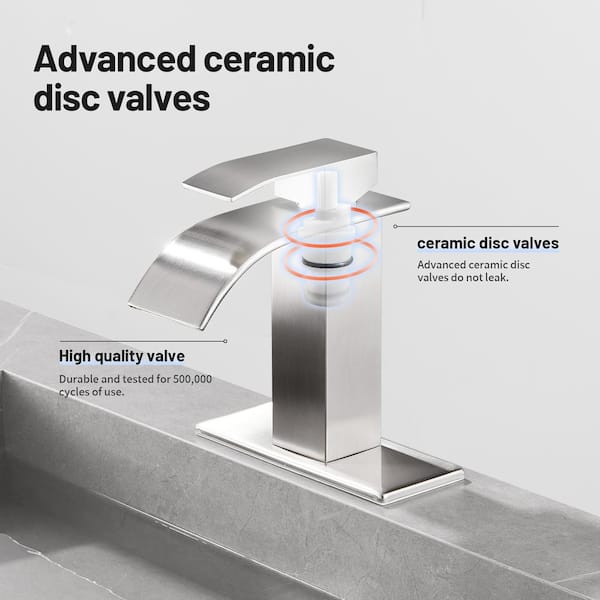 Waterfall Single Hole Single-Handle Low-Arc Bathroom Faucet with Supply Line and Deckplate in Brushed Nickel