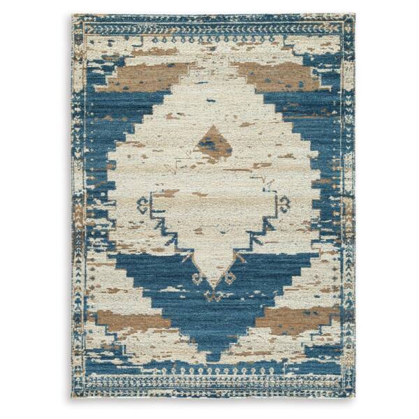 Varnler 8 ft. x 10 ft. Blue/Beige Medallion Area Rug