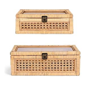 Afoxsos Beige 7 in. x 5 in. Bamboo Decorative Box Set of 2 with