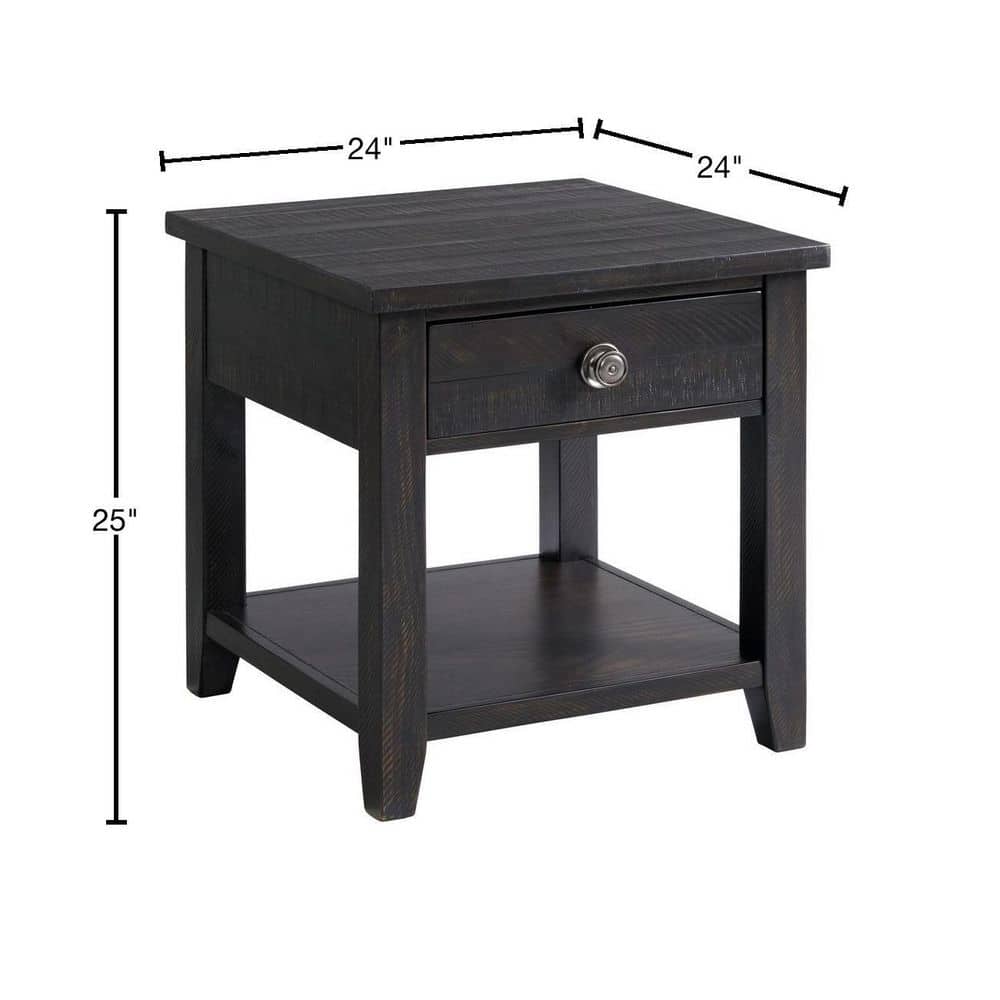 Espresso Brown Square Wood End Table with Drawer