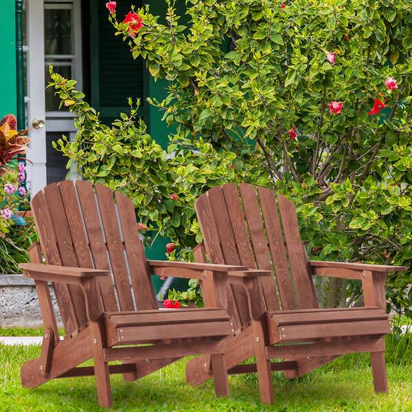 Coffee Outdoor Folding Wood Oversize Adirondack Chair with Pre