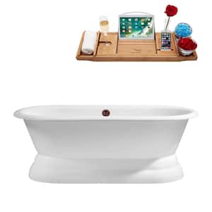 66 in. Cast Iron Flatbottom Non-Whirlpool Bathtub in Glossy White with Matte Oil Rubbed Bronze External Drain and Tray
