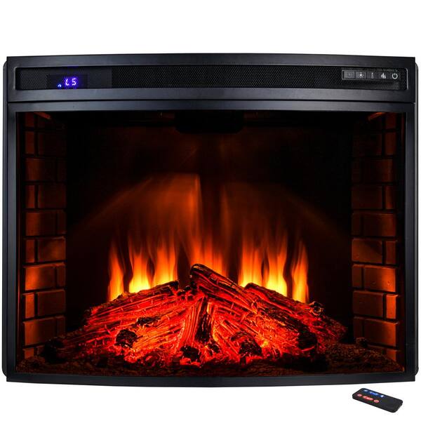 AKDY 33 in. Freestanding Electric Fireplace Insert Heater in Black with Curved Tempered Glass and Remote Control
