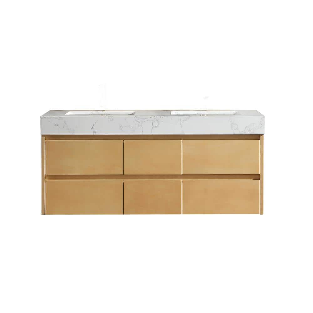 48 in. W x 21 in. D x 21 in. H Floating Bath Vanity in Maple with White Eng