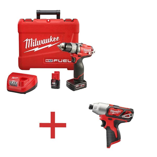 Milwaukee M12 FUEL 12-Volt Cordless Lithium-Ion Brushless 1/2 in. Drill/Driver Kit with Free M12 1/4 in. Hex Impact Driver