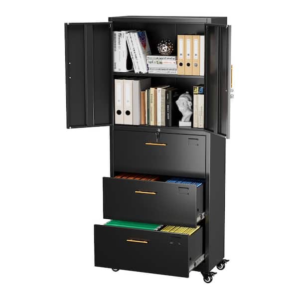Hephastu 30 in. W x 71 in. H x 15 in. D Black Metal Rolling File