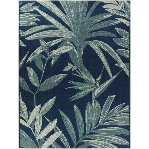 Hampton Bay Palm Dark Blue 9 Ft X 12 Indoor Outdoor Area Rug 3091208 The Home Depot 9 Ft X 12 Indoor Outdoor Area Rug, Home Depot Outdoor Rugs 9×12