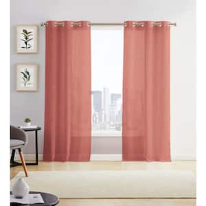 Hannah Semi-Sheer 38W" x 96L" Per Panel, Grommet Solid Semi-Sheer Window Treatments for Set of 2 Panels in Spice