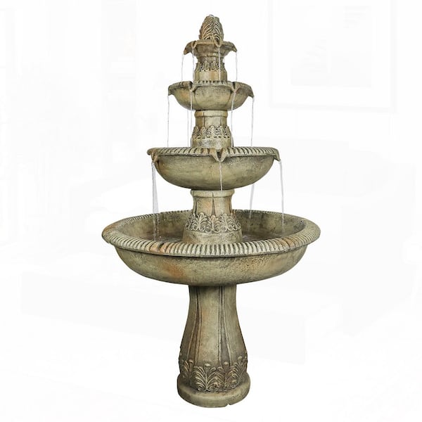 63in. H 5-Tier Concrete Tiered Fountain with with Cascading Waterfall Feature for Patio, Yard, Indoor/Outdoor Decor