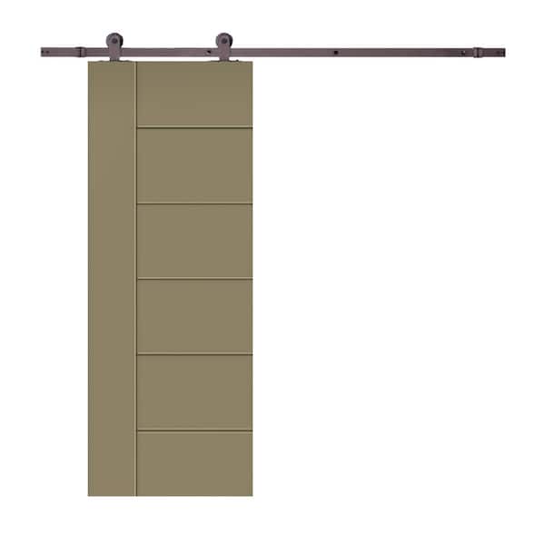 CALHOME Modern Classic 18 in. x 80 in. Olive Green Stained Composite MDF Paneled Sliding Barn Door with Hardware Kit