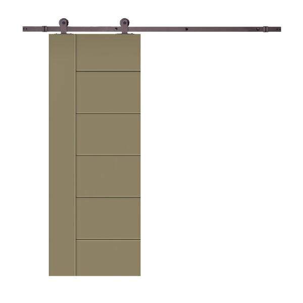 CALHOME Modern Classic 24 in. x 80 in. Olive Green Stained Composite MDF Paneled Sliding Barn Door with Hardware Kit