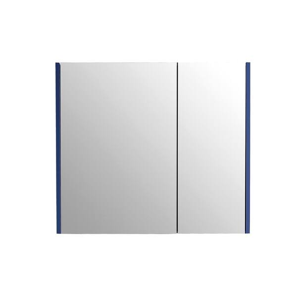 CASAINC 33 in. x 30 in. Surface-Mount Medicine Cabinet in 2 Door Blue with 2 Shelves and Mirror