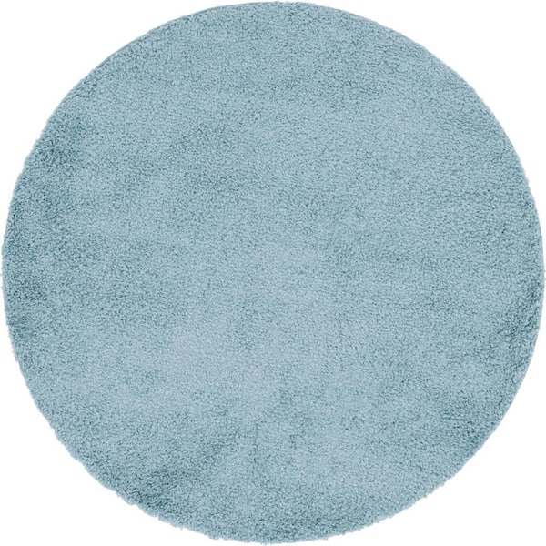 Unique Loom Davos Shag Aqua Blue 4 ft. x 4 ft. Round Area Rug