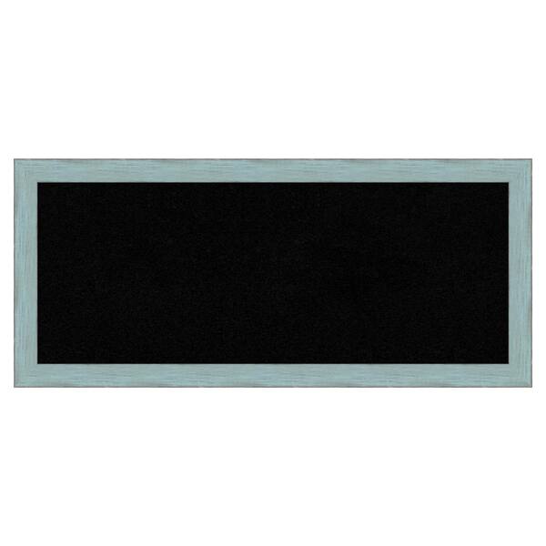 Amanti Art Sky Blue Rustic Wood Framed Black Corkboard 32 in. x 14 in. Bulletin Board Memo Board