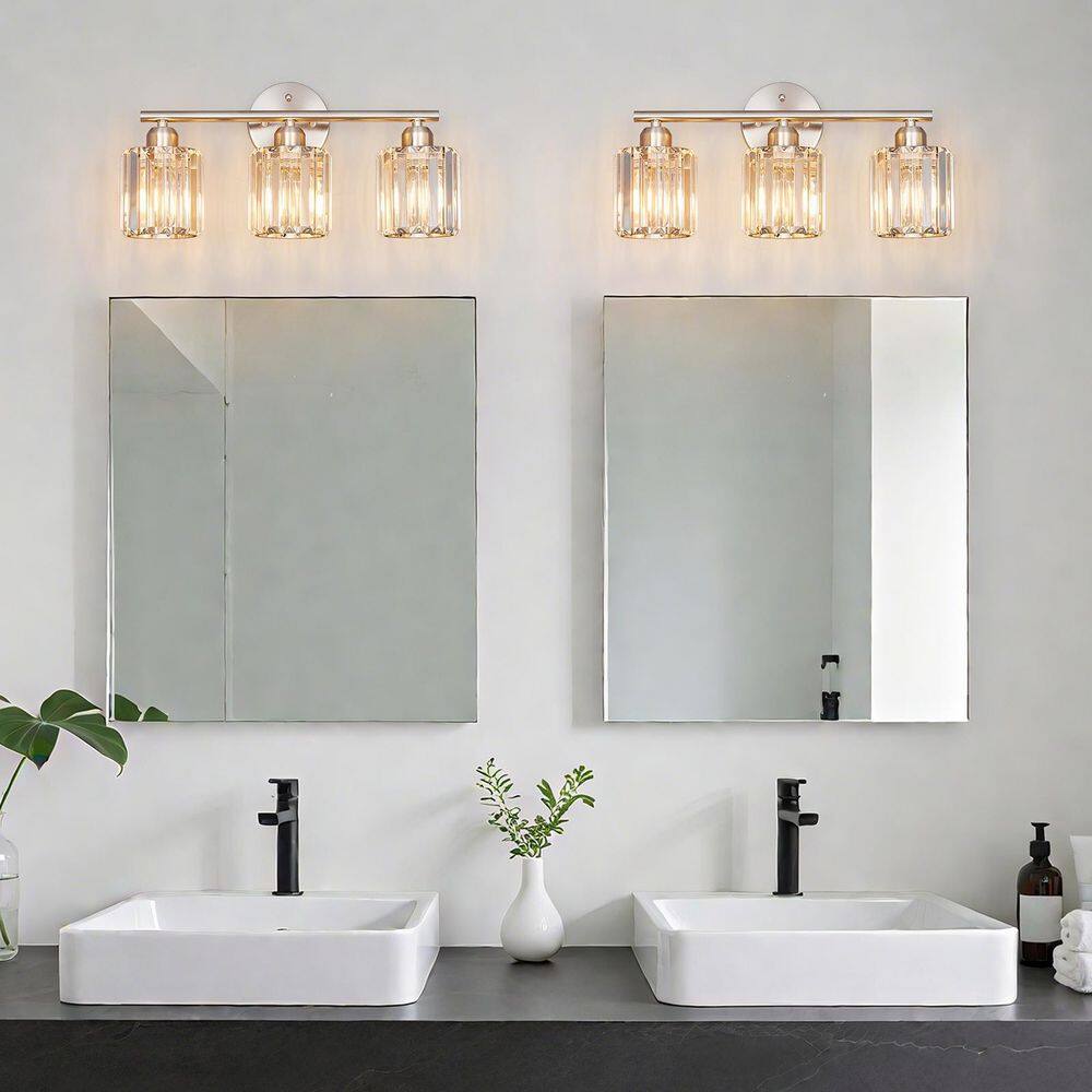 HomeLighting 18.89 in. 3-Light BrushedNickel Vertical Bathroom Crystal Vanity Light Over Mirror for Dressing Table Sink price history on PriceWatchPro