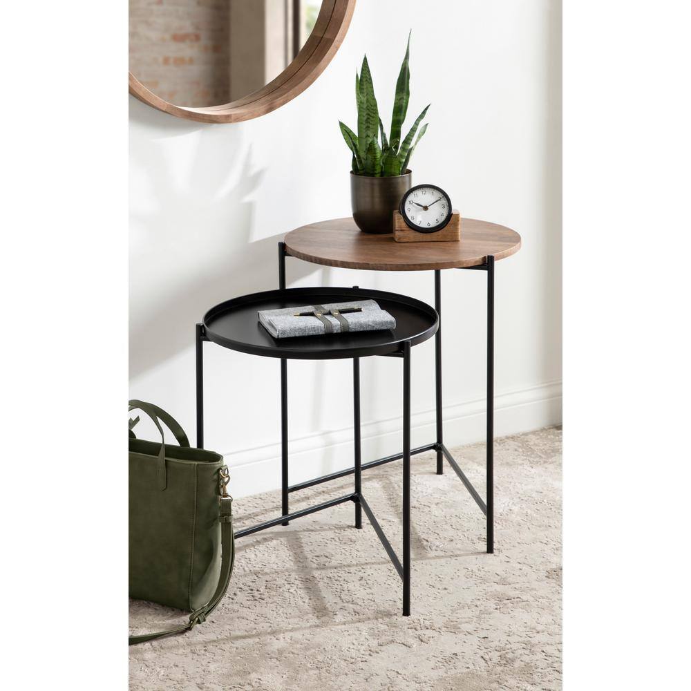 Ulani Modern Round Nesting Tables with Mango Wood and Metal Frame
