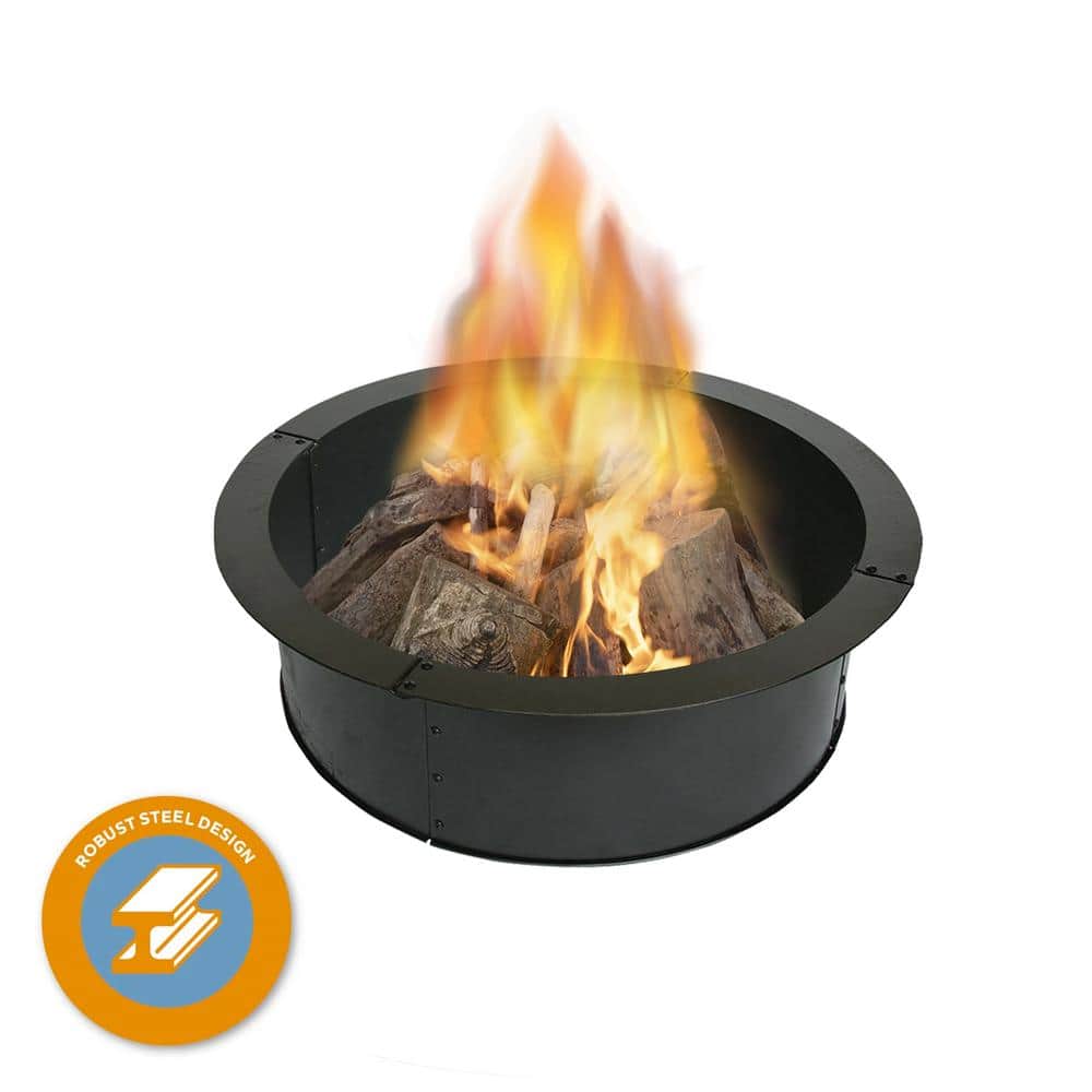 Heavy-Duty Black Steel 28" Round Outdoor Fire Pit Ring