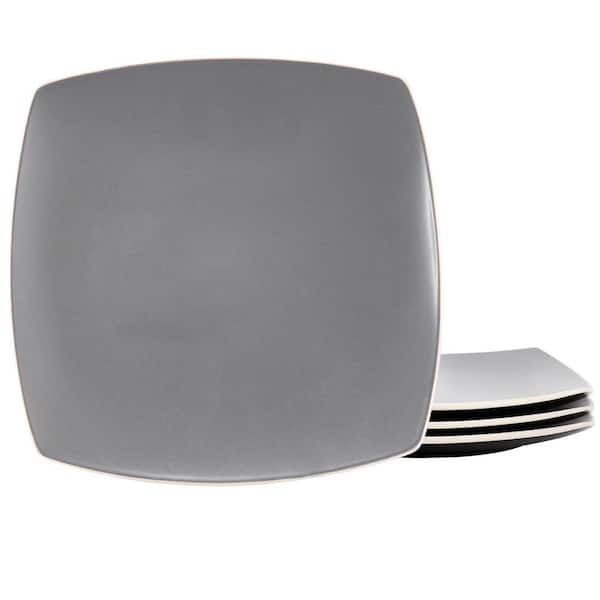 HOMETRENDS 10.5 in. Black and Grey Soho Lounge Square Stoneware Dinner Plate (Set of 4)