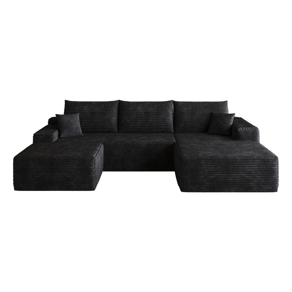 107 in. Cloud Modular Corduroy U-Shaped Sectional Sofa with Ottoman, No Assembly Required in Black