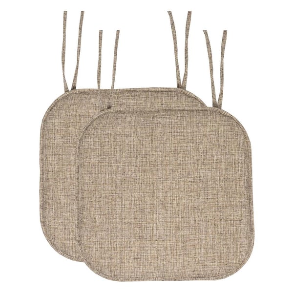 Sweet Home Collection Aria Memory Foam Square Non-Slip Indoor/Outdoor Chair Seat Cushion with Ties, Brown (2-Pack)