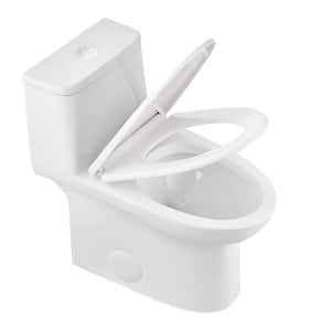 1-Piece 1.1/1.6 GPF Dual Flush Elongated Toilet in Glossy White, Seat Included