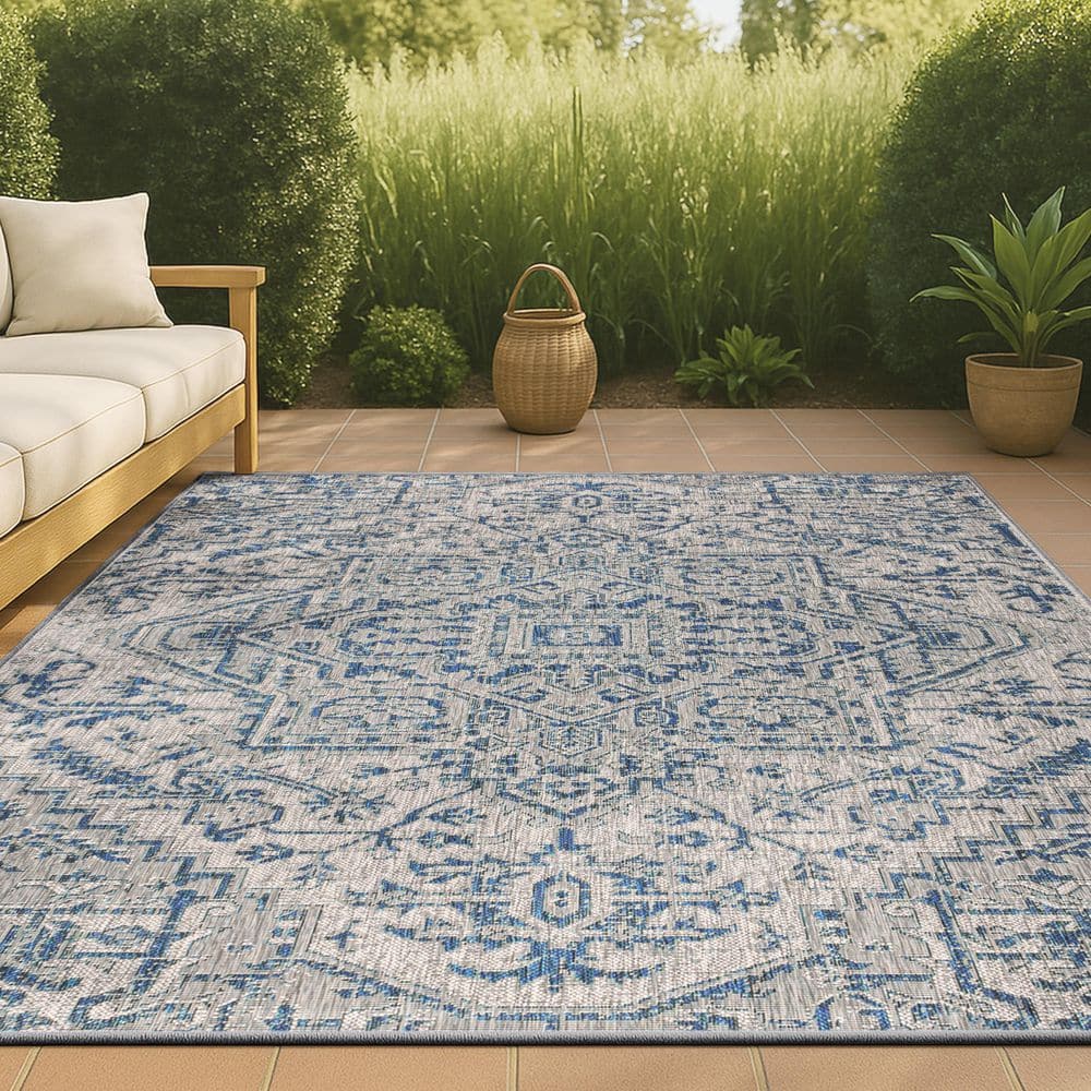 Estrella Bohemian Medallion Navy/Gray 3 ft. 11 in. x 6 ft. Textured Weave Indoor/Outdoor Area Rug price history on PriceWatchPro