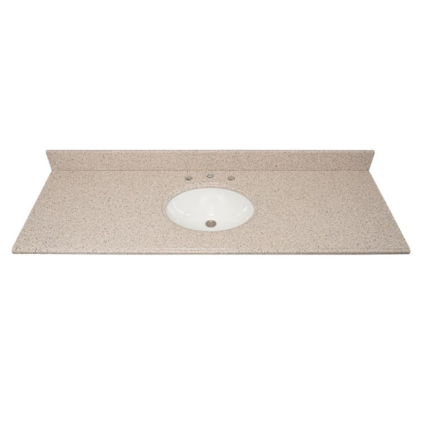 Home Decorators Collection 61 in. W x 22 in D Granite White Round Single Sink Vanity Top in Beige