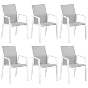 White Aluminum Stackable Outdoor Dining Chair Texilene Mesh Fabric Patio Dining Chairs with Armrest Set of 6