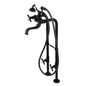 Essex 3-Handle Claw Foot Freestanding Tub Faucet with Supply Line Package in Matte Black