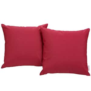 Convene Patio Square Outdoor Throw Pillow Set in Red (2-Piece)