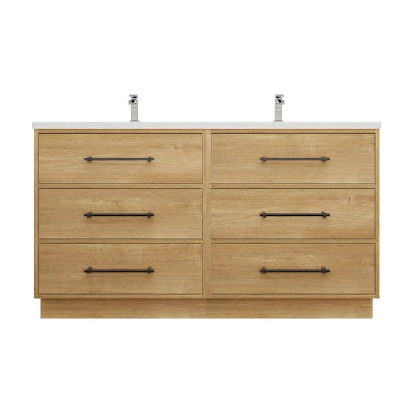 Victoria 59 in. W x 20 in. D x 35 in. H Double Sink Freestanding Oak Double Bath Vanity with White Acrylic Top